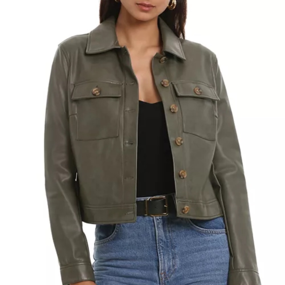 Bagatelle Olive Green Faux Leather Jacket M